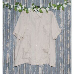 Mojito Collection Mens 2X Linen Shirt Traditional Guayabera Classic Khaki Tan